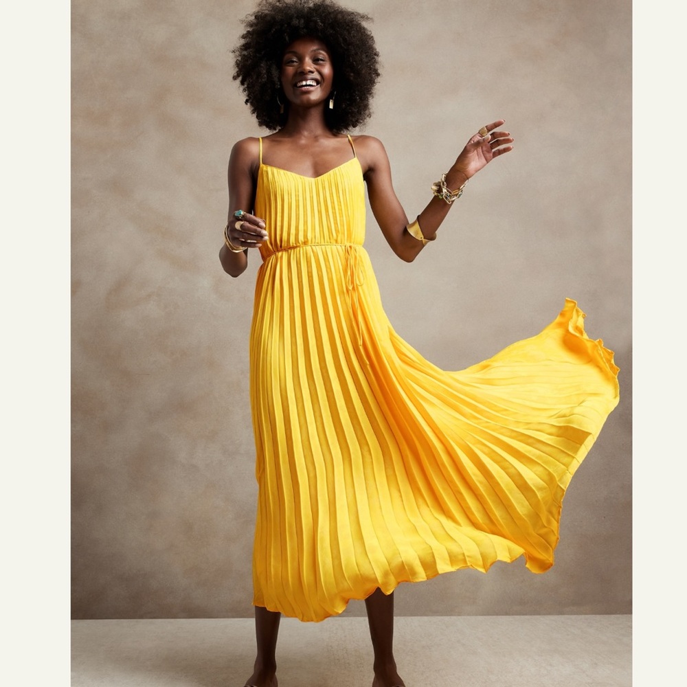 Banana Republic Radiant Midi Dress in Yellow Umbrella, XS